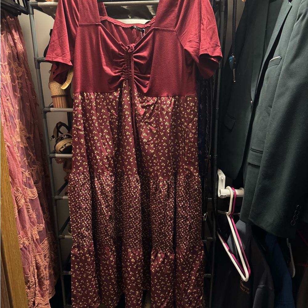 BloomChic Red Ruched Puff Sleeve Sundress